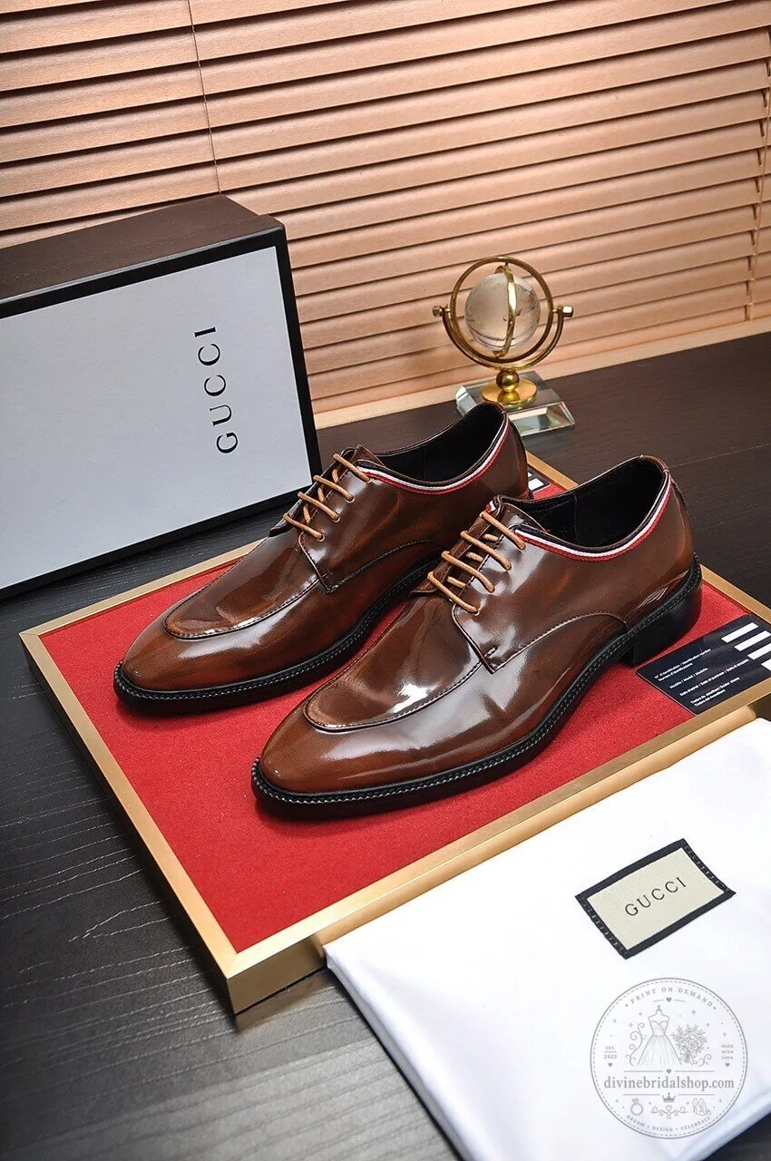 Gucci Men's Brown Leather Lace-Up Dress Shoes Formal Footwear