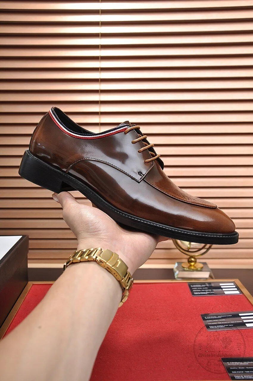 Gucci Men's Brown Leather Lace-Up Dress Shoes Formal Footwear 5 gucci men s brown leather lace up dress shoes formal footwear gallery 1 1