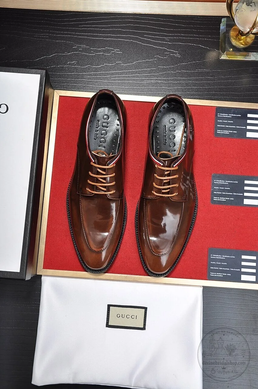 Gucci Men's Brown Leather Lace-Up Dress Shoes Formal Footwear 6 gucci men s brown leather lace up dress shoes formal footwear gallery 2 1