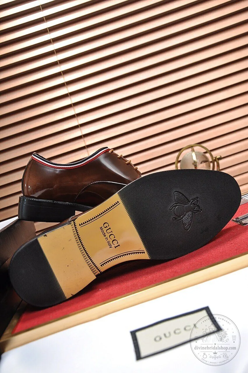 Gucci Men's Brown Leather Lace-Up Dress Shoes Formal Footwear 7 gucci men s brown leather lace up dress shoes formal footwear gallery 3 1