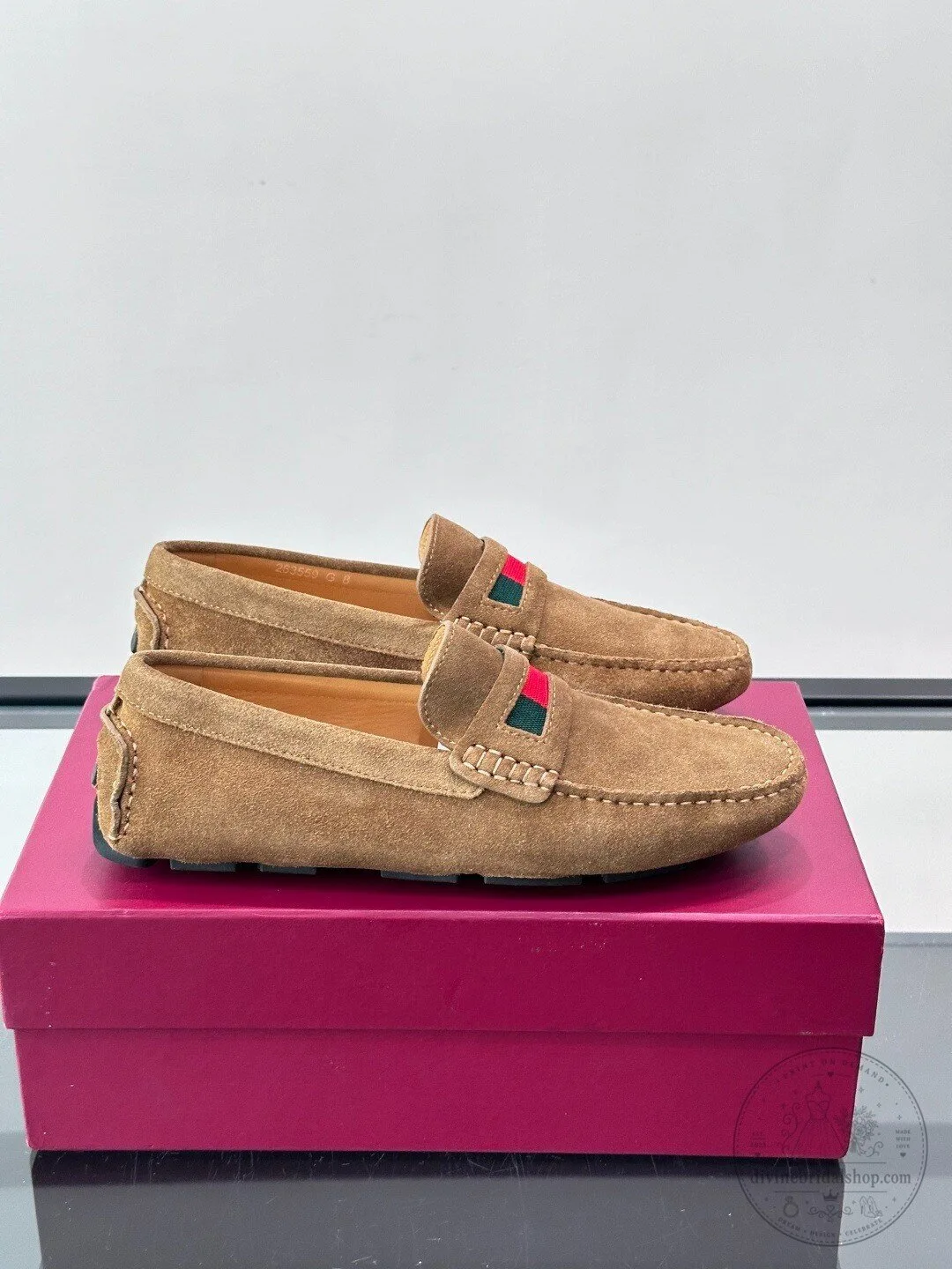 Gucci Brown Suede Loafers with Web Detail for Men
