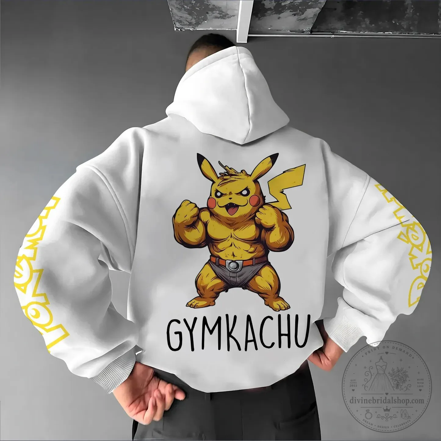 Gymkachu Pikachu Muscular Bodybuilding Anime Cartoon Character Hoodie