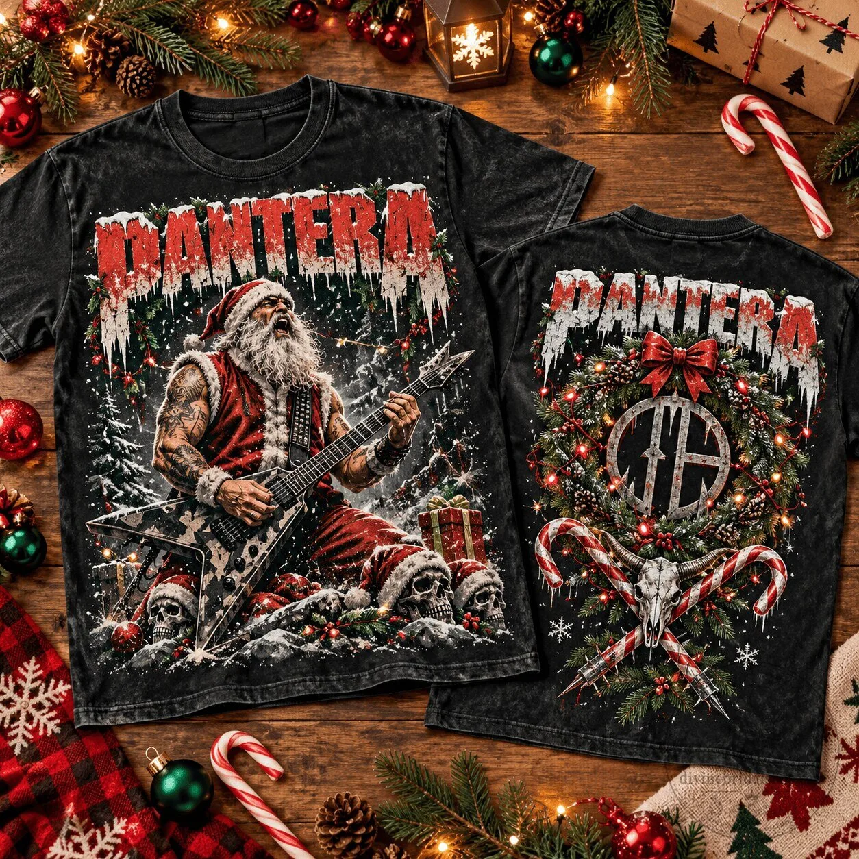 Pantera Santa Claus Heavy Metal Guitarist Christmas Holiday T-Shirt