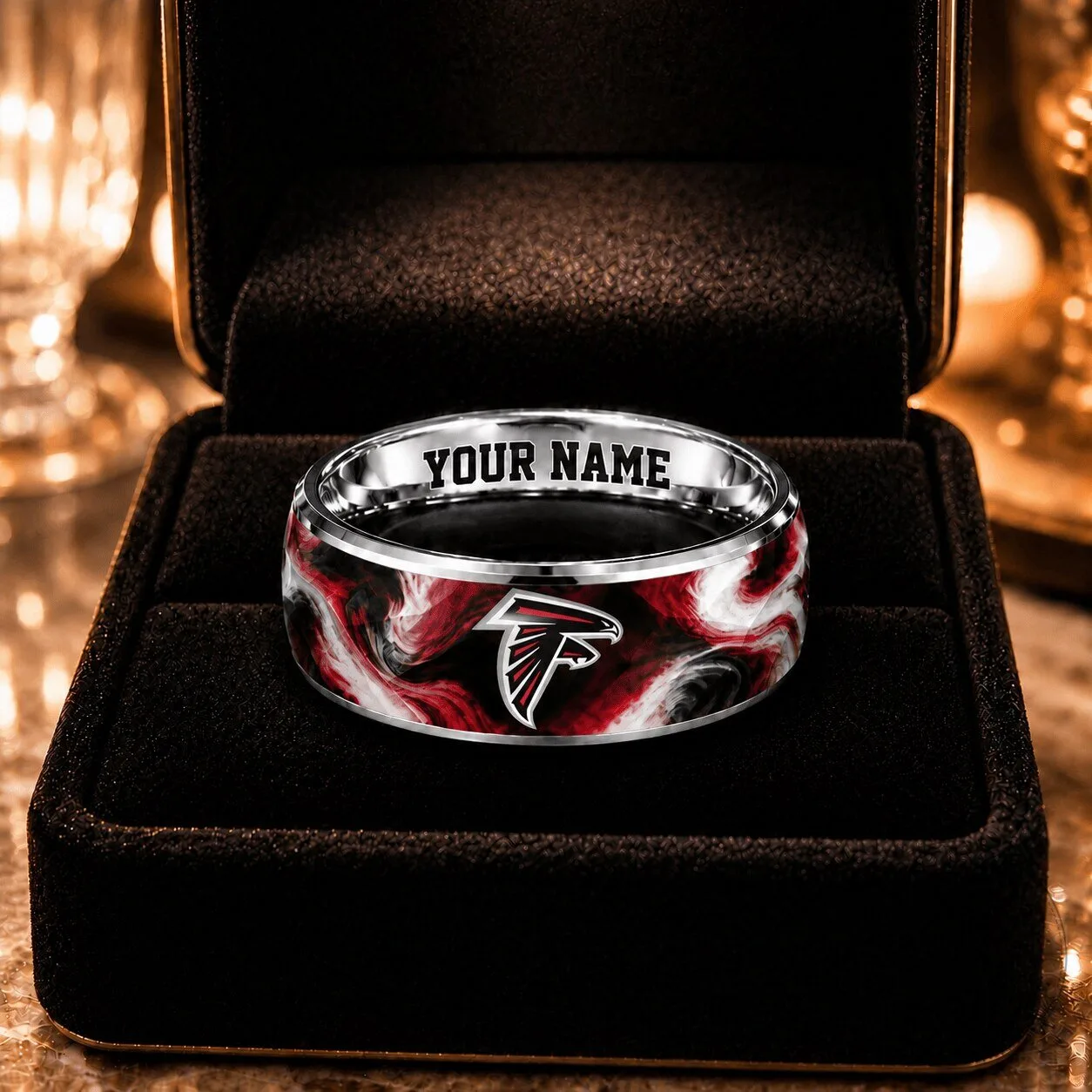 Atlanta Falcons NFL Custom Name Swirl Design Stainless Steel Ring