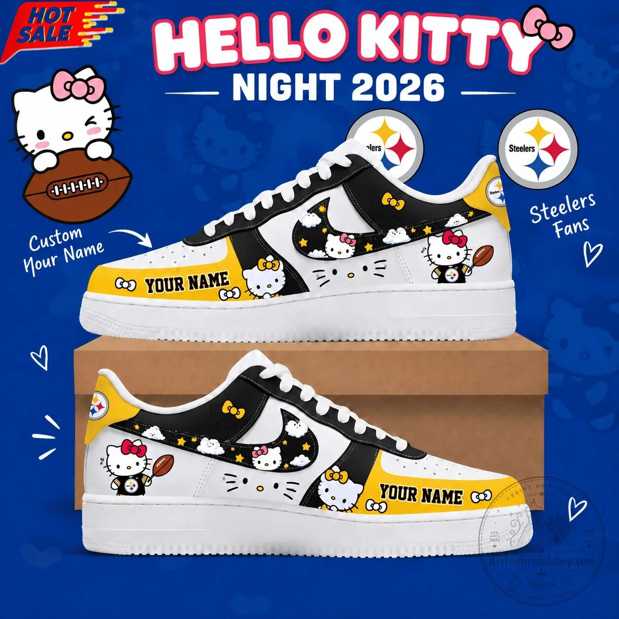 Hello Kitty Pittsburgh Steelers Custom Name Low Top Sneakers