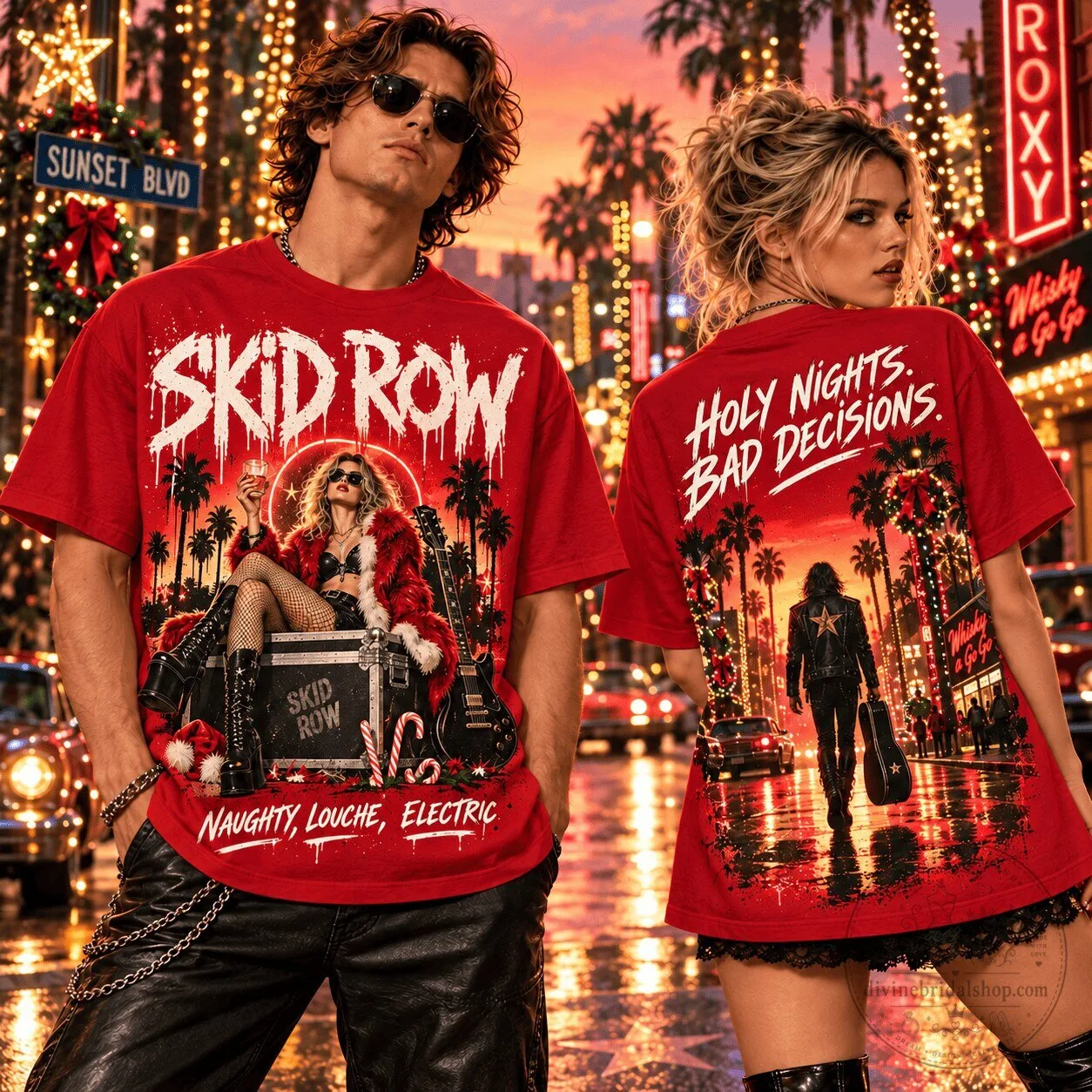 Skid Row Christmas Holy Nights Bad Decisions Glam Rock T-Shirt