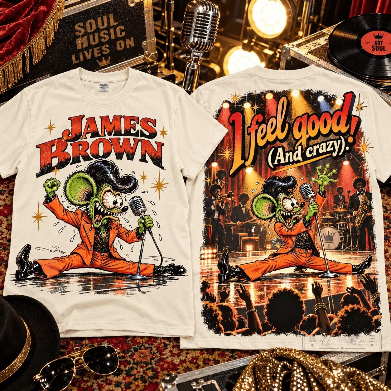 James Brown Rat Fink I Feel Good Soul Music Legend T-Shirt for Funk Lovers