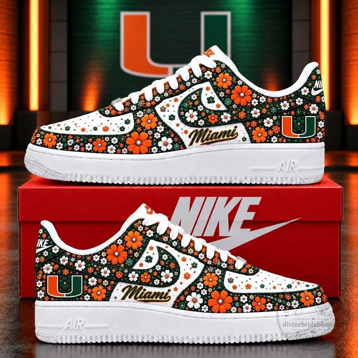 Miami Hurricanes Floral Pattern White Custom Design Shoes