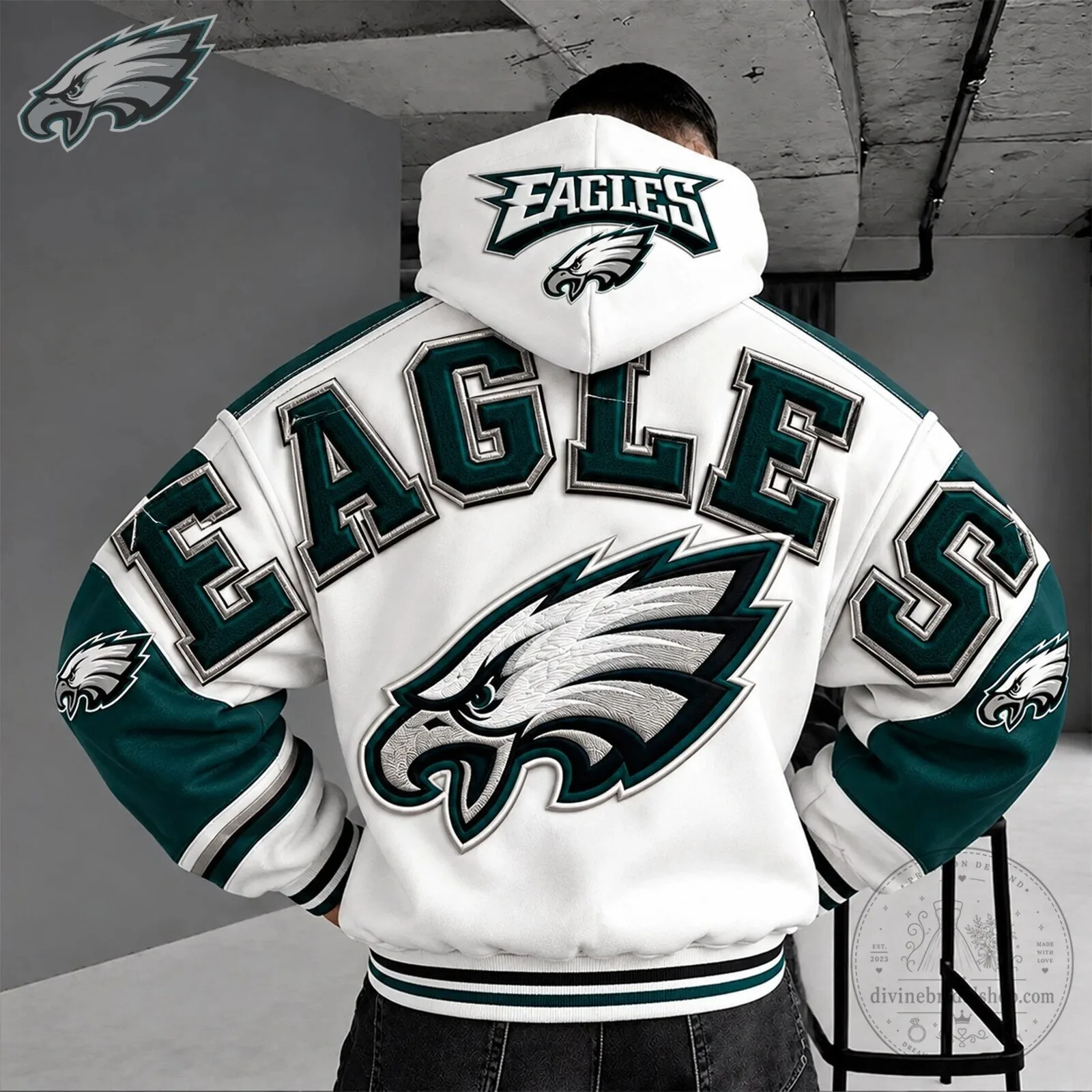 Philadelphia Eagles Football Team Logo White Hoodie