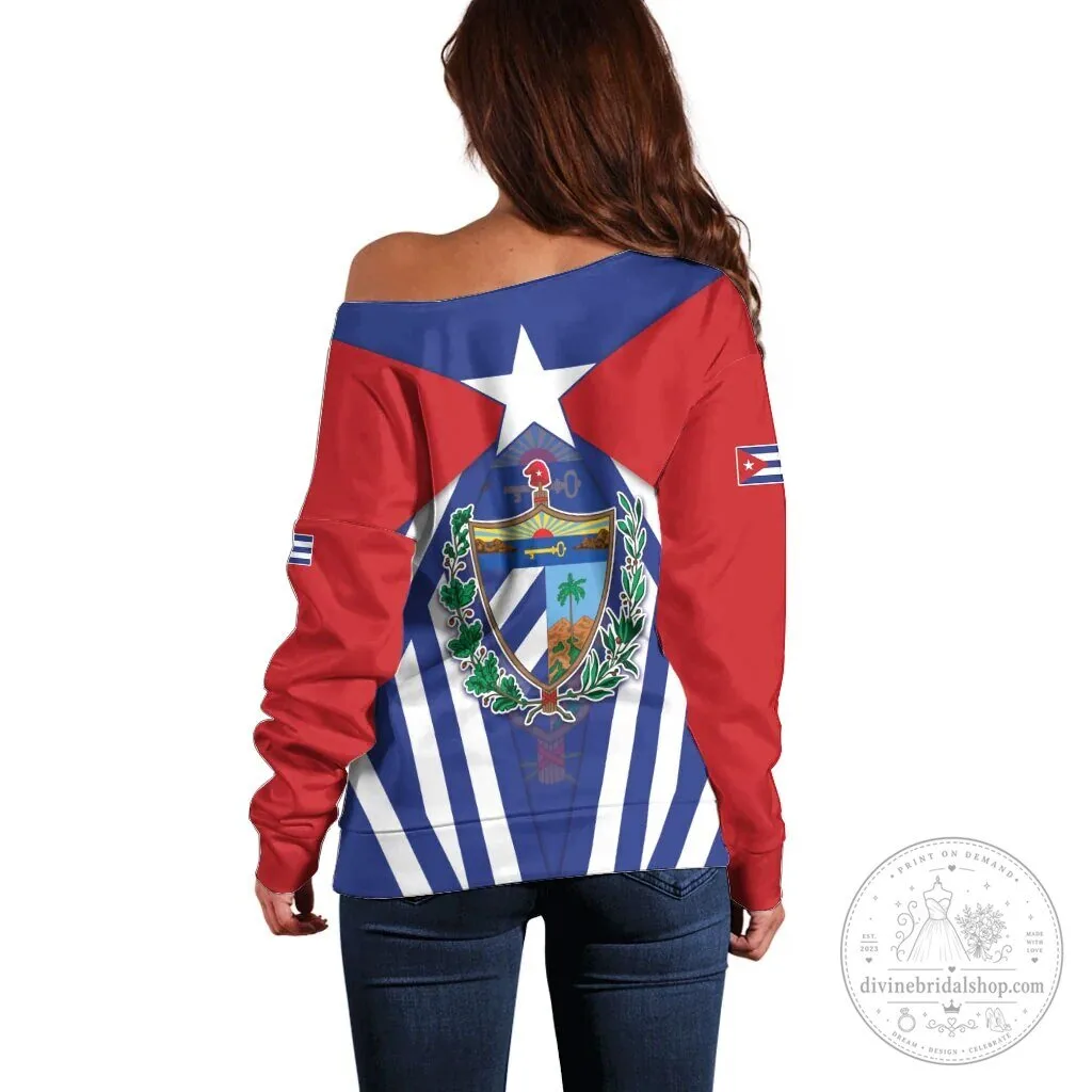 Cuba Flag Coat of Arms Off Shoulder Long Sleeve Shirt 5 Cuba Flag Coat of Arms Off Shoulder Long Sleeve Shirt