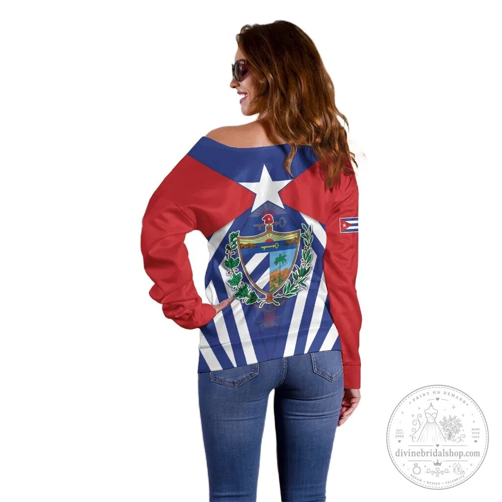Cuba Flag Coat of Arms Off Shoulder Long Sleeve Shirt 7 Cuba Flag Coat of Arms Off Shoulder Long Sleeve Shirt