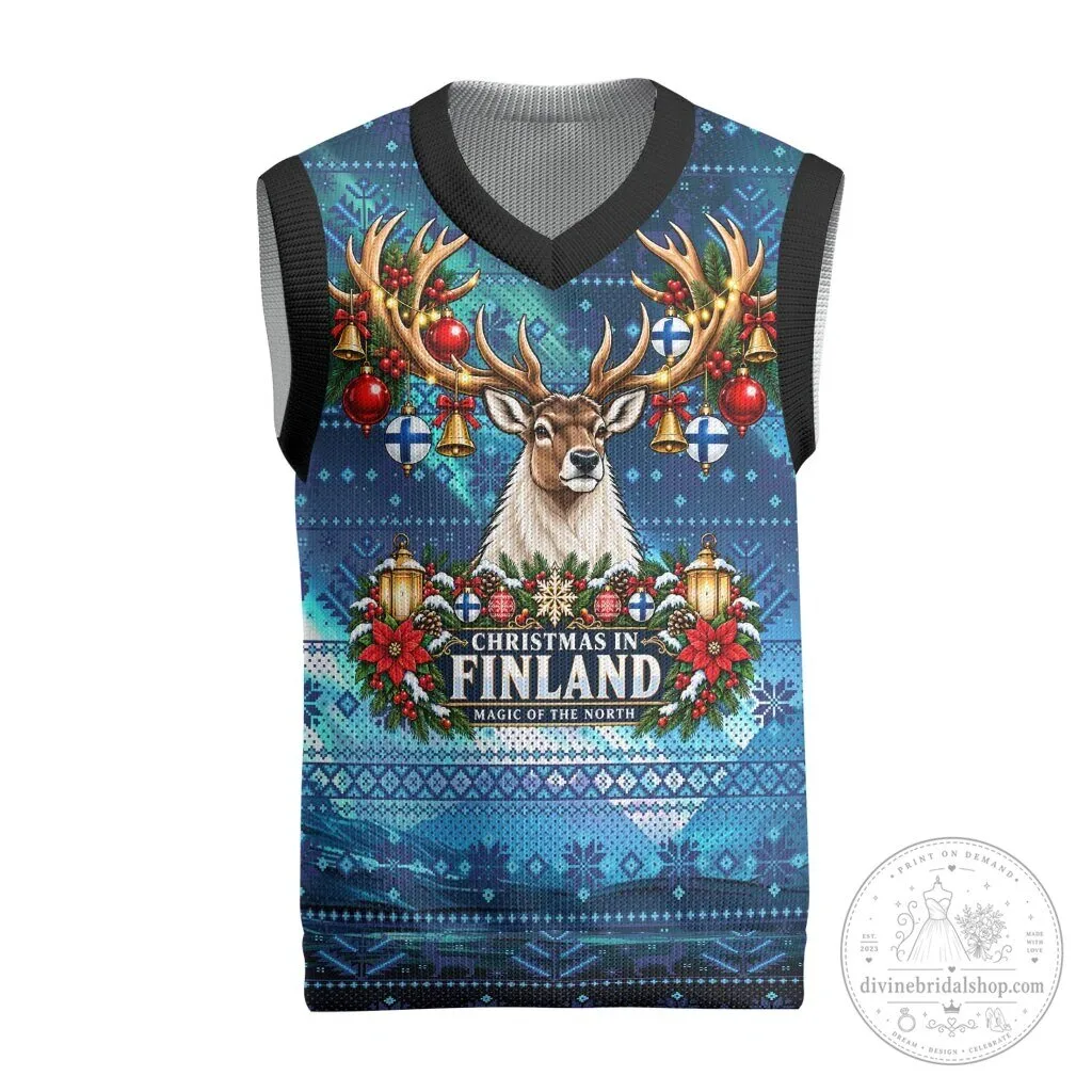 Christmas In Finland Reindeer Nordic Winter Fair Isle V-Neck Vest