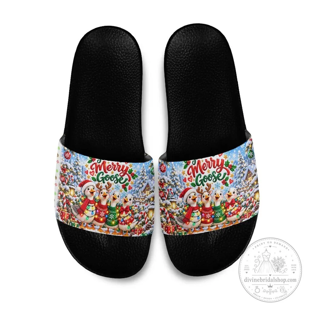 Merry Goose Christmas Winter Village Fair Isle Slide Sandals 6 Merry Goose Christmas Winter Village Fair Isle Slide Sandals