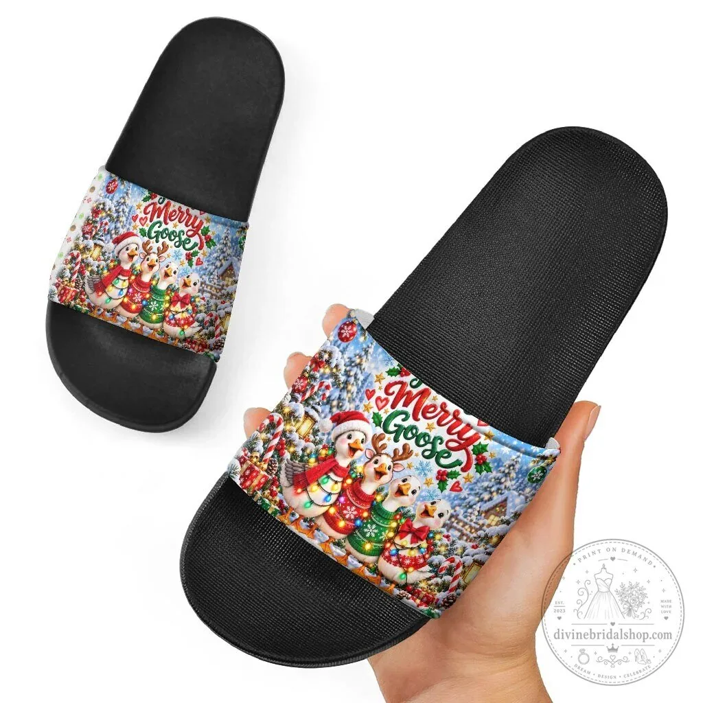 Merry Goose Christmas Winter Village Fair Isle Slide Sandals 7 Merry Goose Christmas Winter Village Fair Isle Slide Sandals