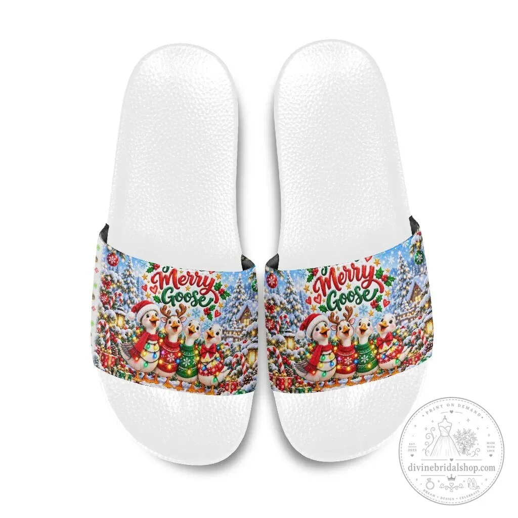 Merry Goose Christmas Winter Village Fair Isle Slide Sandals 8 Merry Goose Christmas Winter Village Fair Isle Slide Sandals