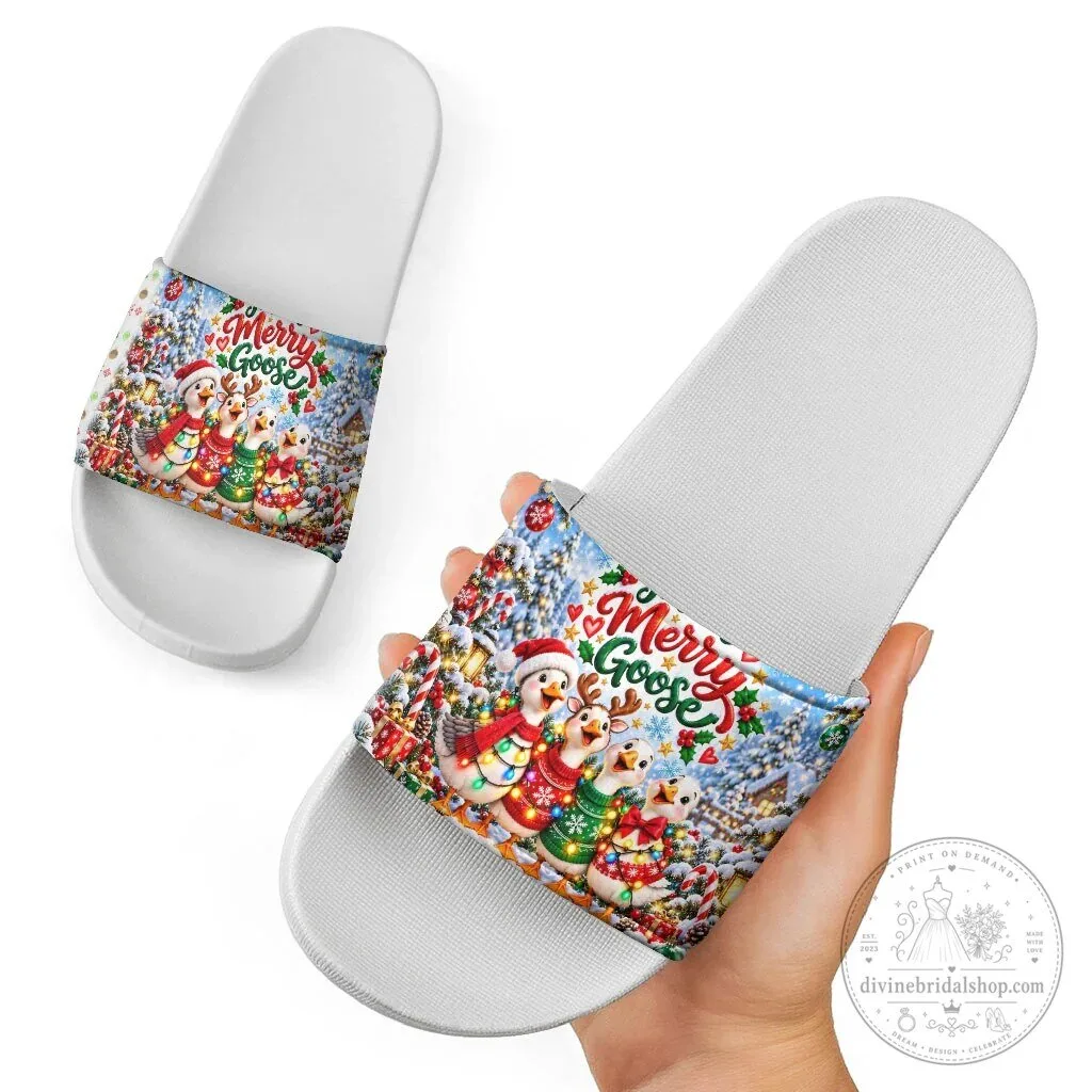 Merry Goose Christmas Winter Village Fair Isle Slide Sandals 9 Merry Goose Christmas Winter Village Fair Isle Slide Sandals
