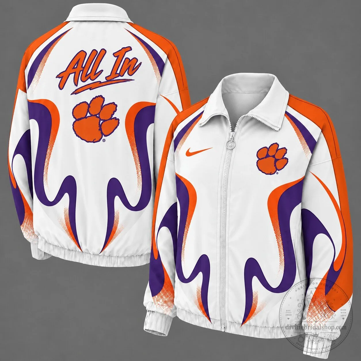 Clemson Tigers All In Retro Flame White Full-Zip Windbreaker Jacket