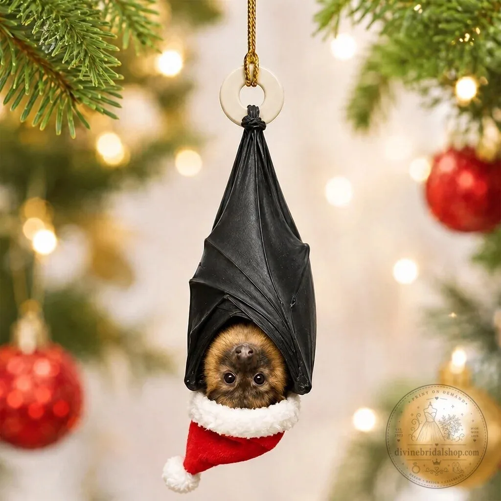 Cute Baby Bat with Santa Hat Hanging Christmas Tree Ornament Decoration 1 Cute Baby Bat with Santa Hat Hanging Christmas Tree Ornament Decoration