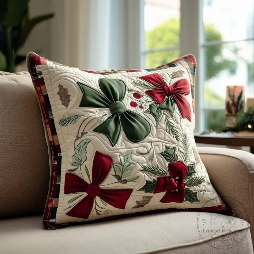 Christmas Holiday Quilted Decorative Throw Pillow Cover Christmas Holiday Quilted Decorative Throw Pillow Cover