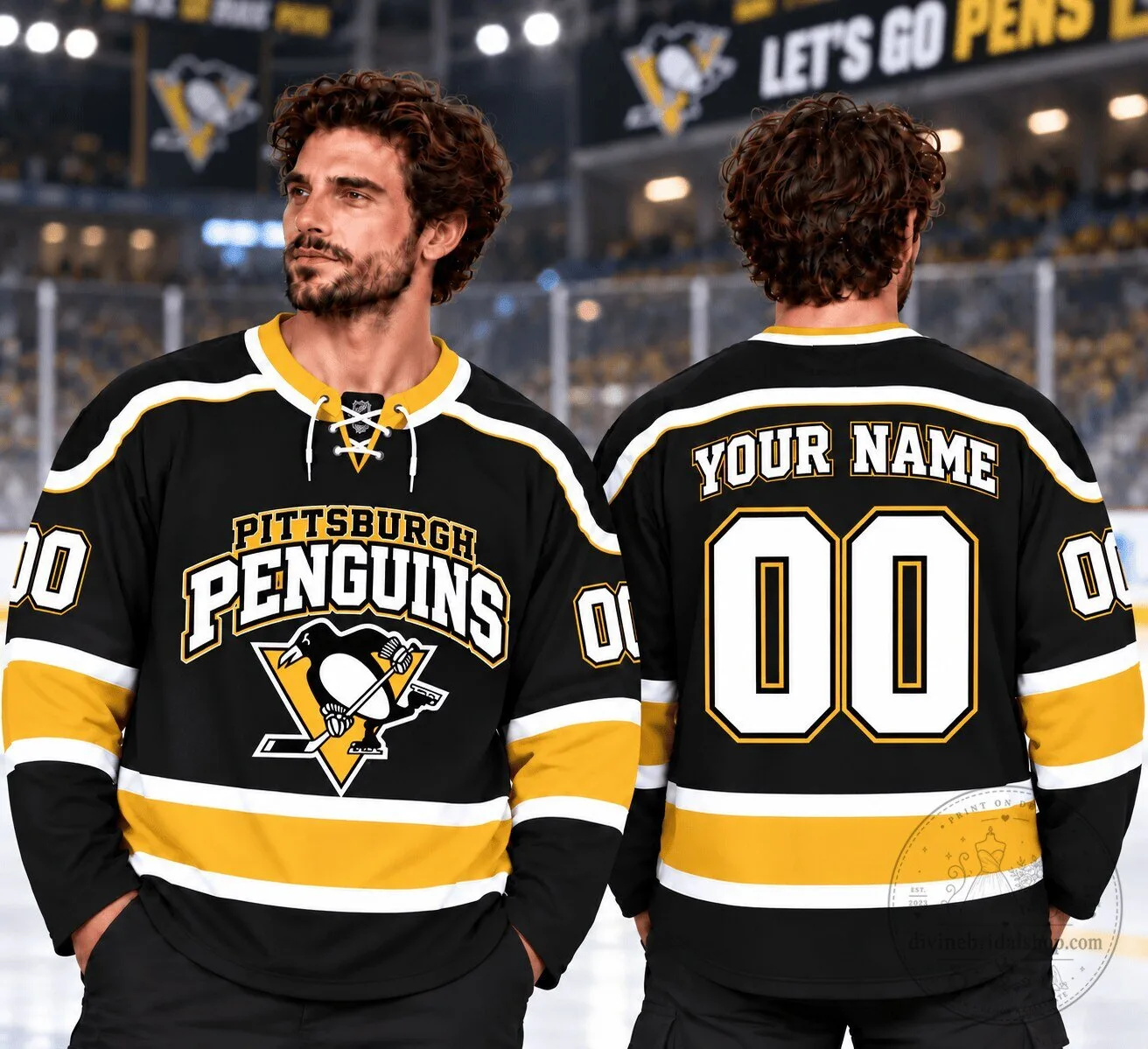 Pittsburgh Penguins National Hockey League Personalized Black Gold Hockey Jersey