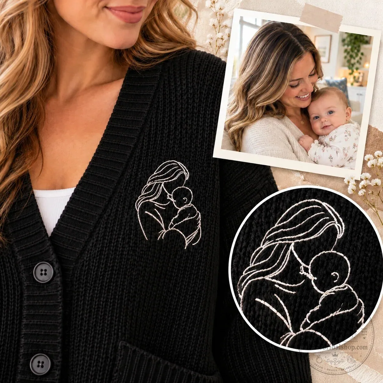 Personalized Custom Line Art Family Portrait Embroidered Cardigan Sweater Gift 8 Personalized Custom Line Art Family Portrait Embroidered Cardigan Sweater Gift