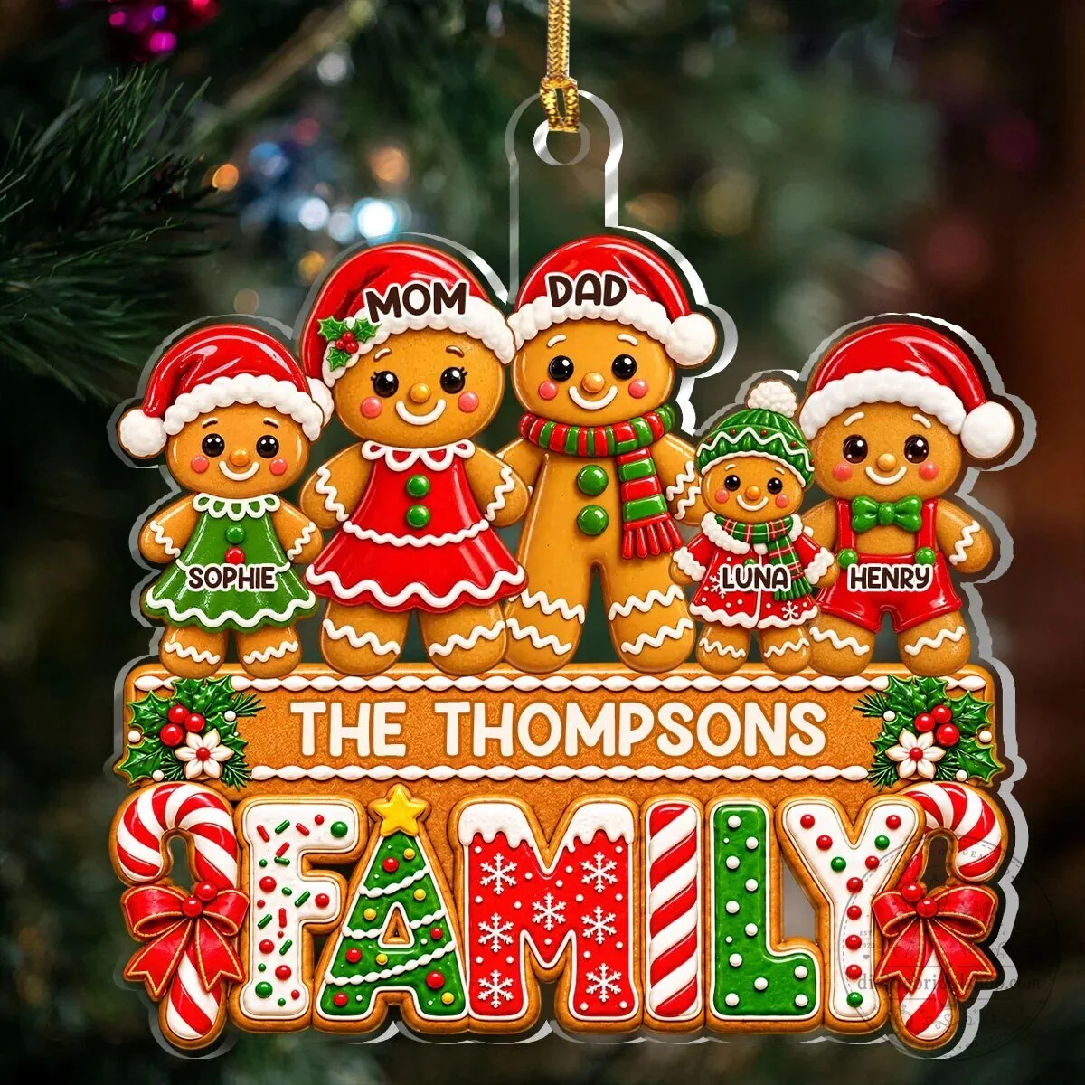 Custom Family Gingerbread Christmas Ornament for Tree Decorations