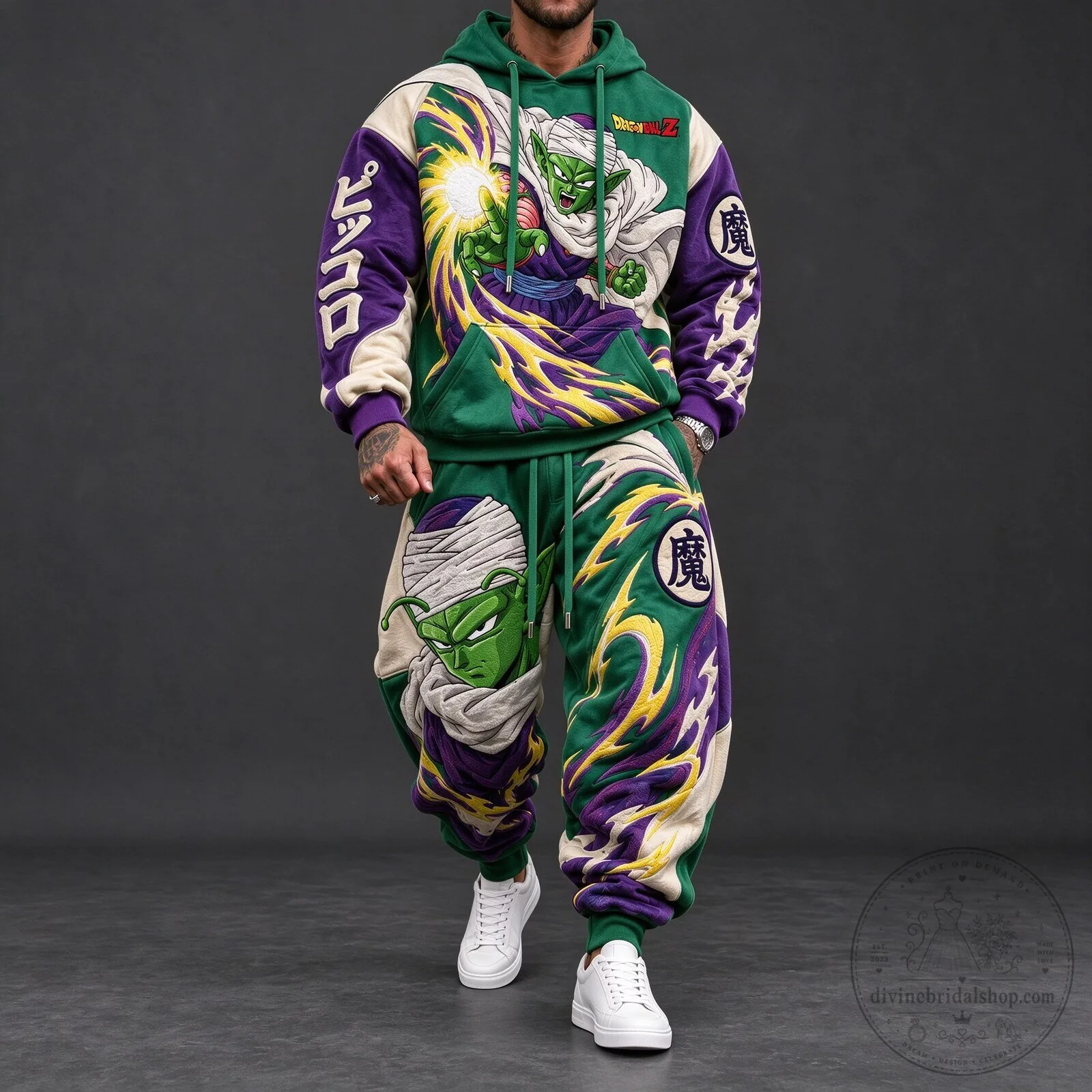 Dragon Ball Z Piccolo Anime Embroidered Oversized Streetwear Hoodie