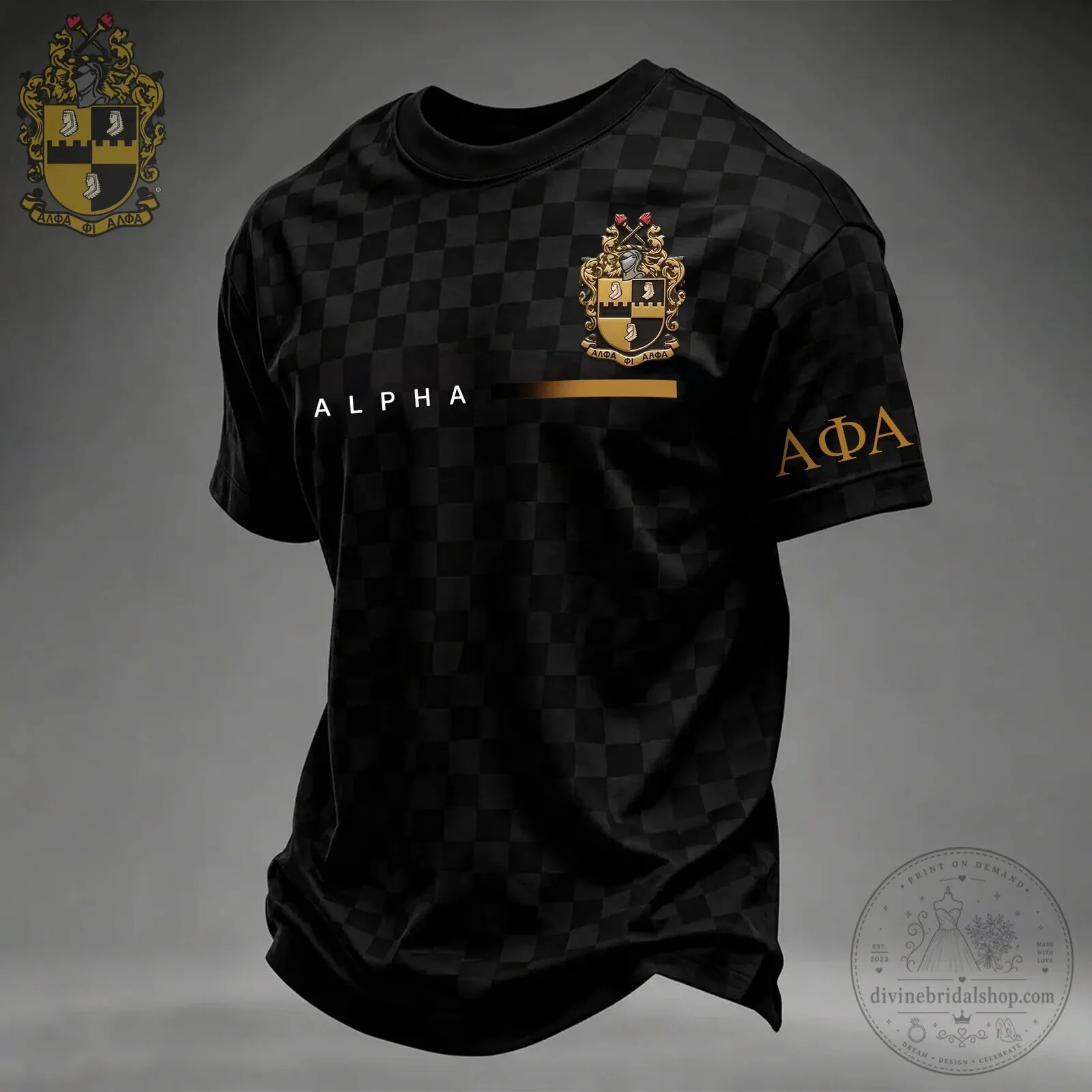 Alpha Phi Alpha Fraternity Black Checkered Pattern Greek Letter T-Shirt 3 Alpha Phi Alpha Fraternity Black Checkered Pattern Greek Letter T-Shirt