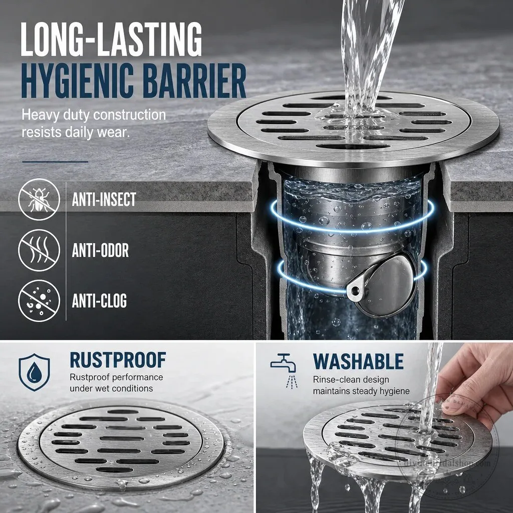 Odorless Stainless Steel Floor Drain with Anti-Odor Core and Rapid Drainage 27 Odorless Stainless Steel Floor Drain with Anti-Odor Core and Rapid Drainage