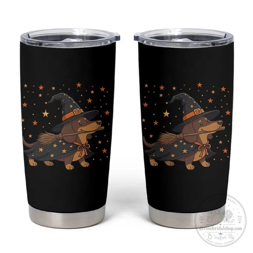 Halloween Dachshund Witch Hat Broomstick Wiener Dog Tumbler Cup 1 Halloween Dachshund Witch Hat Broomstick Wiener Dog Tumbler Cup