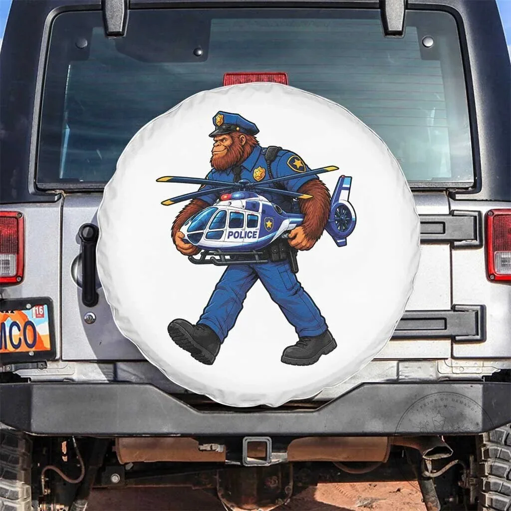 Funny Bigfoot Police Officer Carrying Helicopter Spare Tire Cover