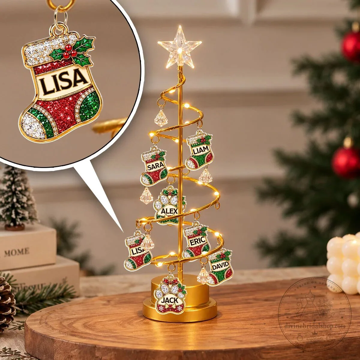 Personalized Christmas Stocking Tree Ornament with LED Lights and Custom Names 15 Personalized Christmas Stocking Tree Ornament with LED Lights and Custom Names