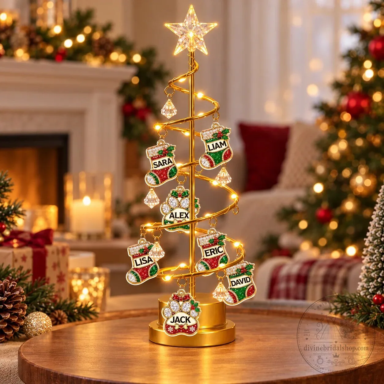 Personalized Christmas Stocking Tree Ornament with LED Lights and Custom Names 16 Personalized Christmas Stocking Tree Ornament with LED Lights and Custom Names