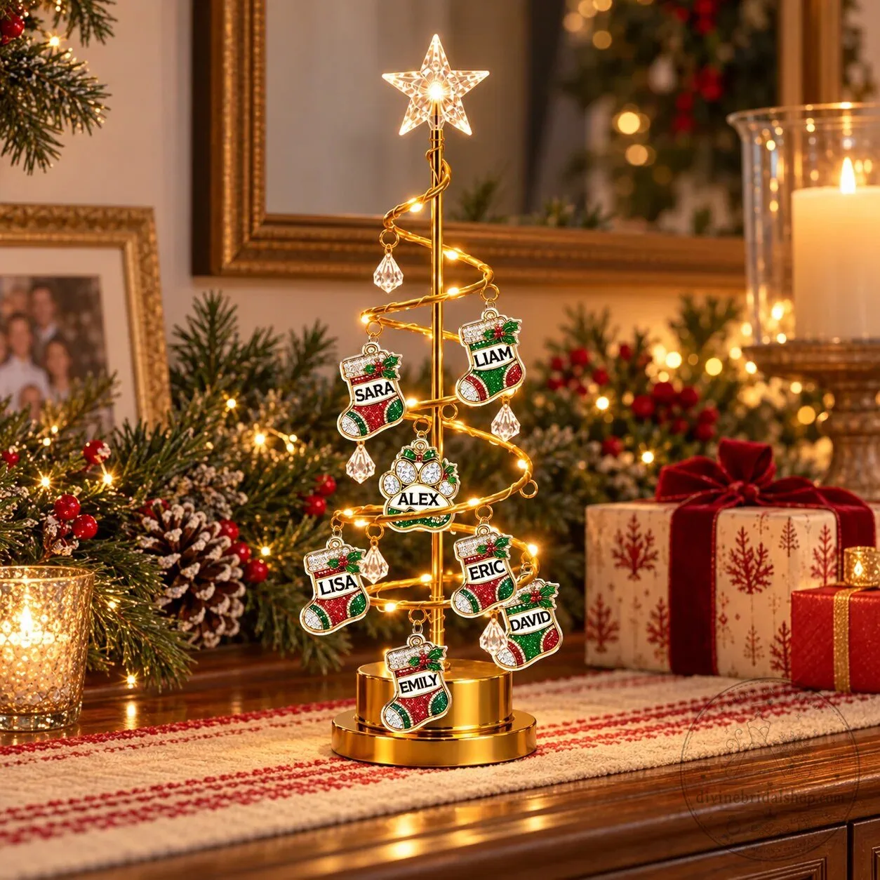 Personalized Christmas Stocking Tree Ornament with LED Lights and Custom Names 17 Personalized Christmas Stocking Tree Ornament with LED Lights and Custom Names