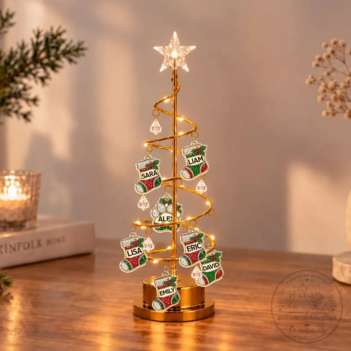 Personalized Christmas Stocking Tree Ornament with LED Lights and Custom Names 18 Personalized Christmas Stocking Tree Ornament with LED Lights and Custom Names