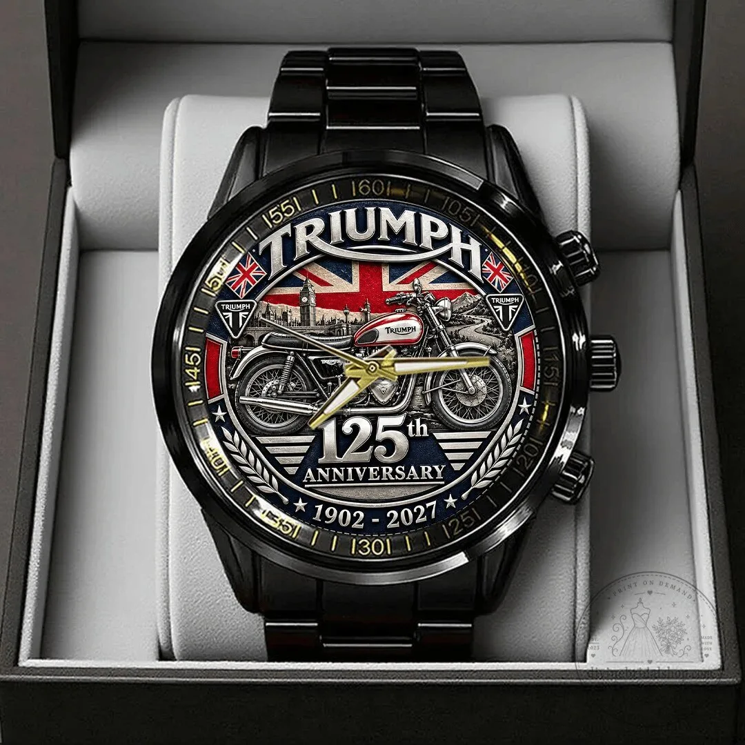 Triumph Motorcycle 125th Anniversary Black Stainless Steel Wrist Watch