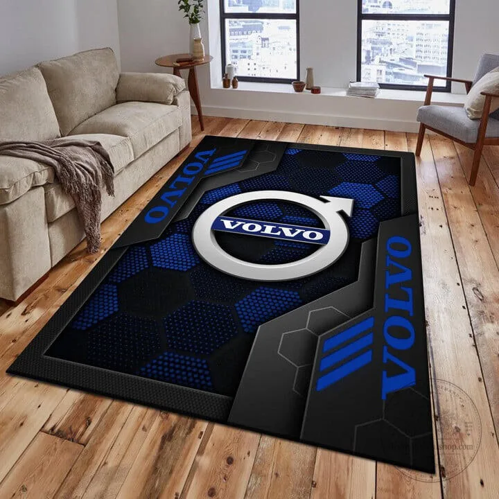 Volvo Car Brand Logo Blue Hexagon Pattern Area Rug