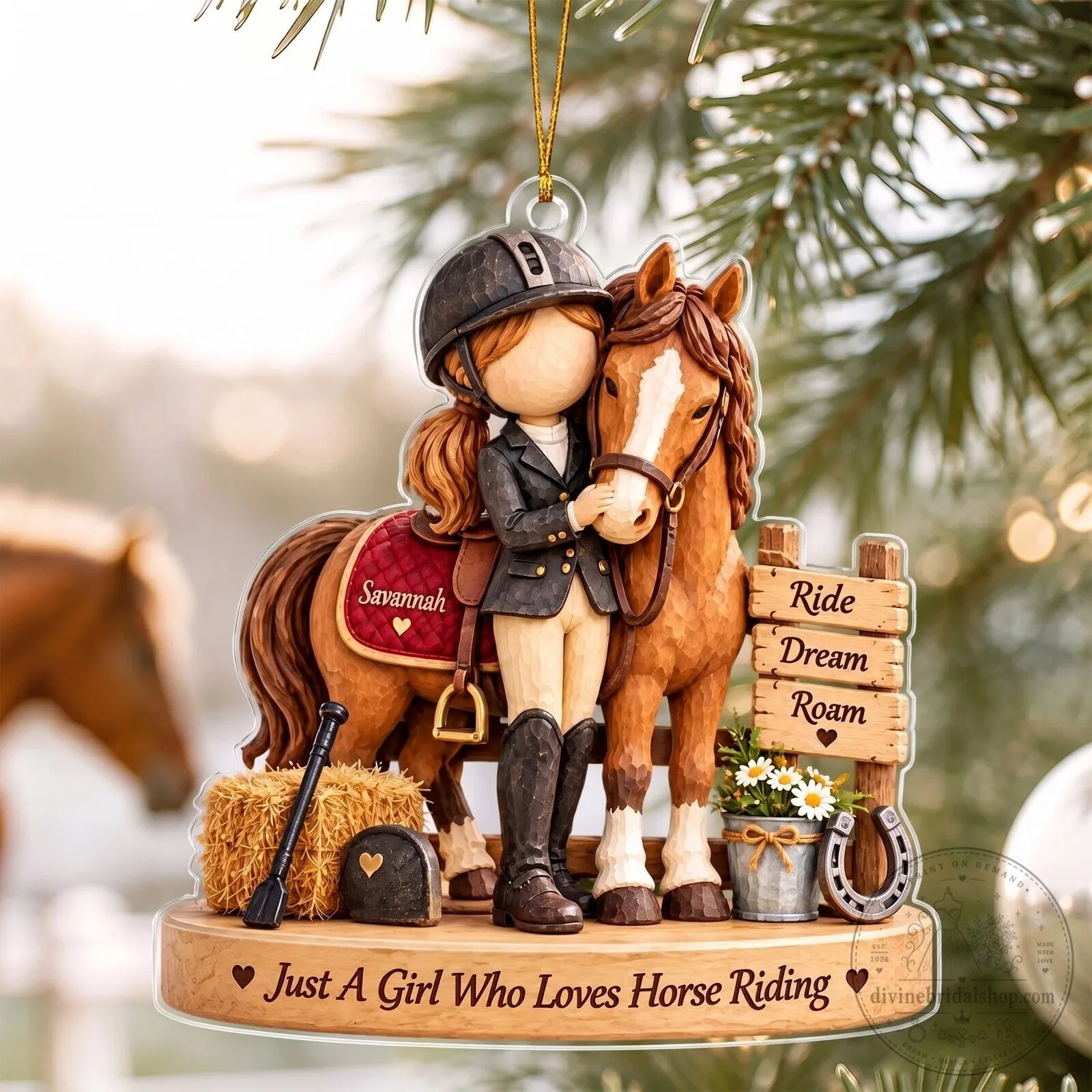 Personalized Horse Riding Girl Christmas Ornament, Equestrian Lover Holiday Keepsake