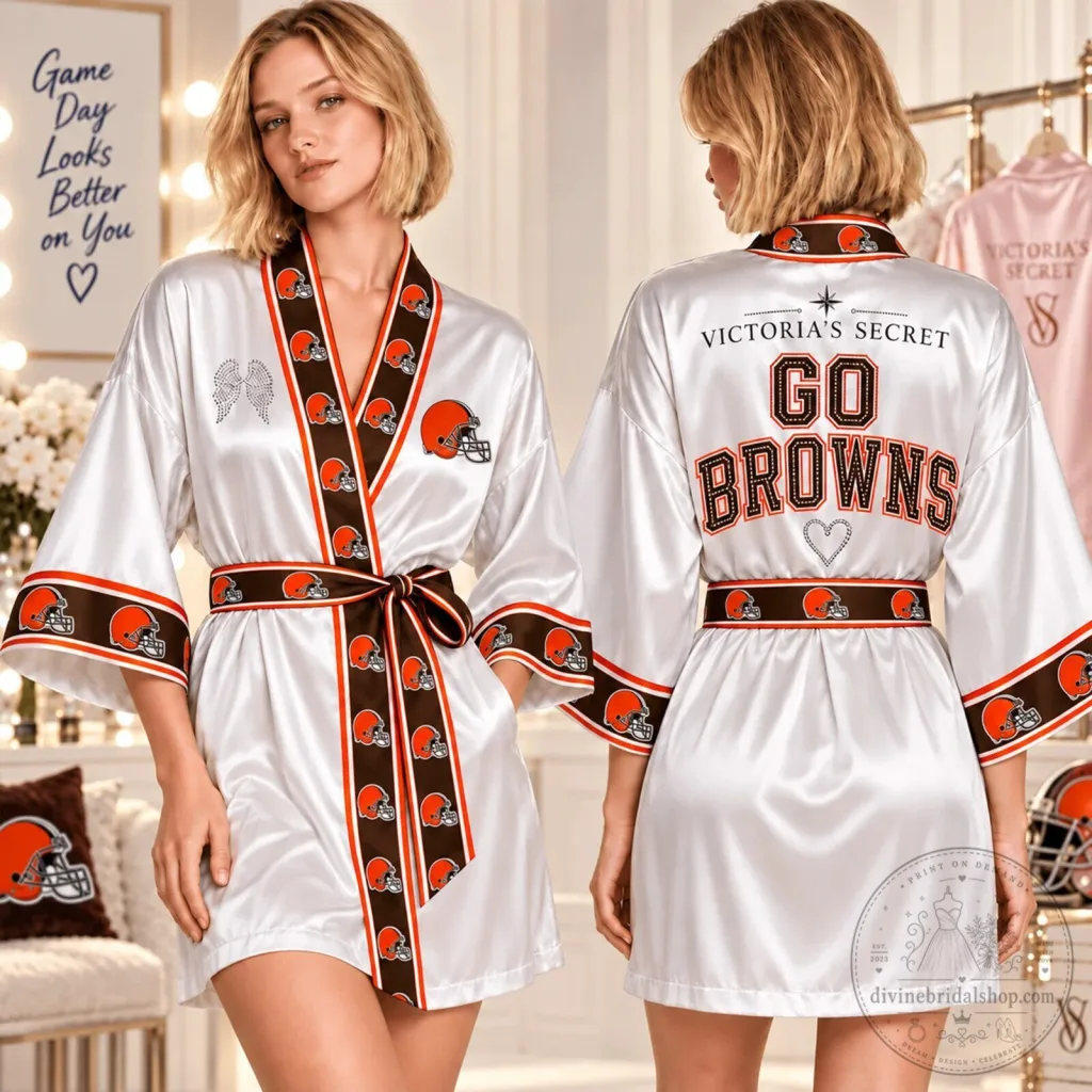 Cleveland Browns Victoria's Secret Satin Game Day Robe for Women Cleveland Browns Victoria's Secret Satin Game Day Robe for Women