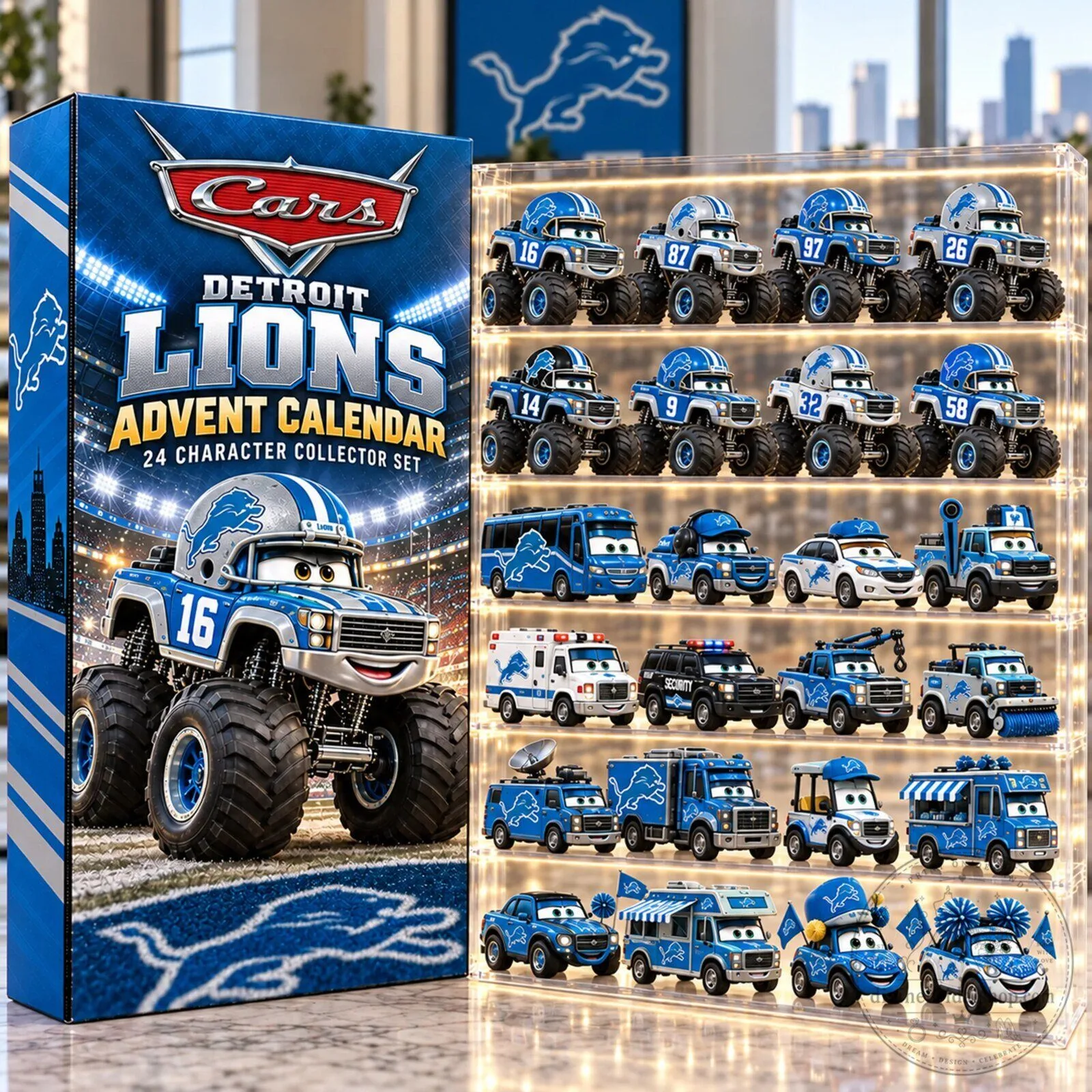Detroit Lions Cars Advent Calendar 24 Character Collector Set Die-Cast Figurines 2D