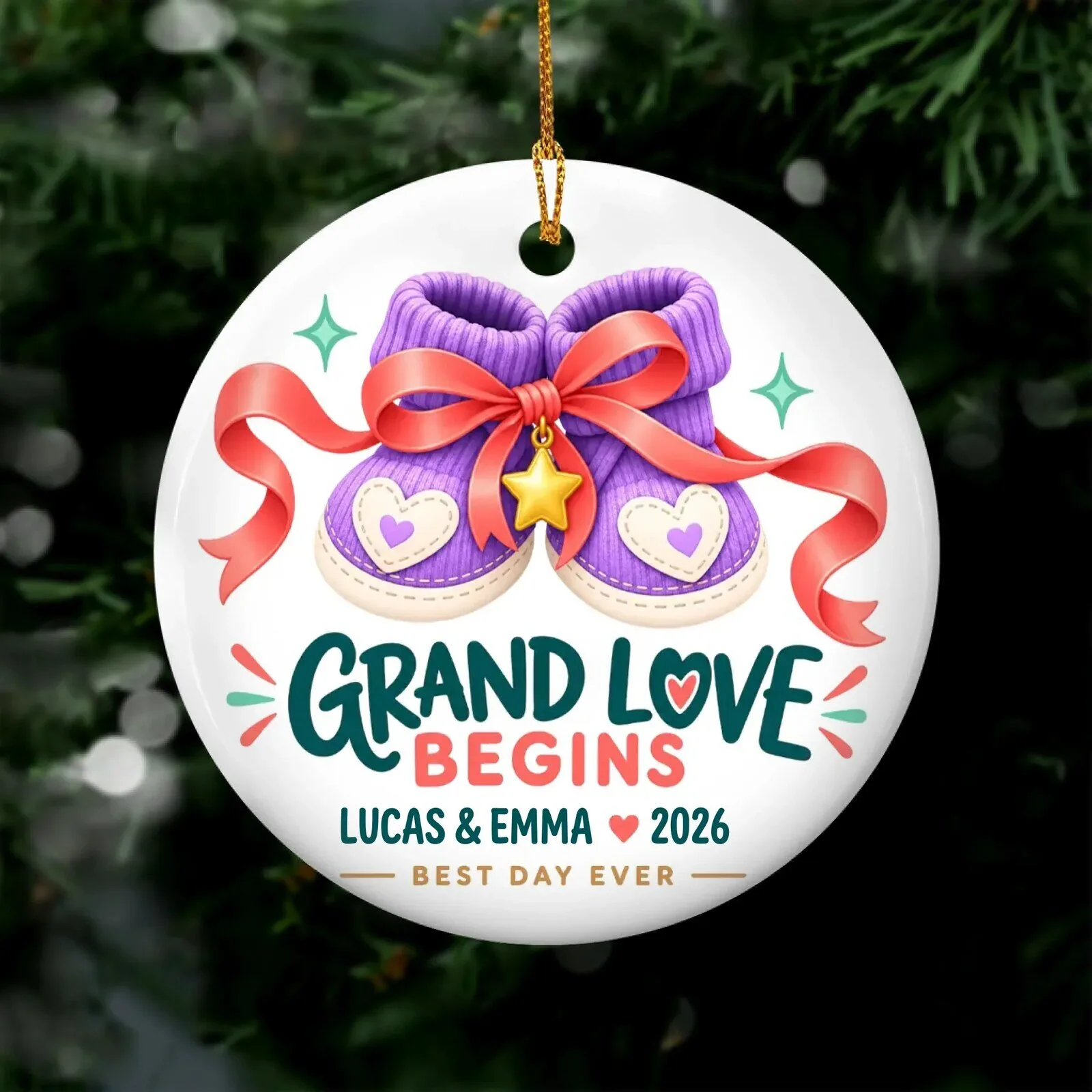 Grand Love Begins Baby Announcement Personalized Christmas Ornament