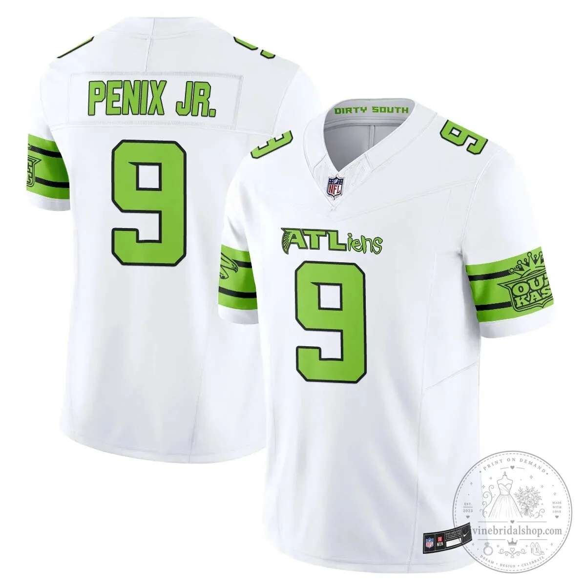Atlanta Falcons Michael Penix Jr. ATLiens Dirty South Football Jersey 44 Atlanta Falcons Michael Penix Jr. ATLiens Dirty South Football Jersey