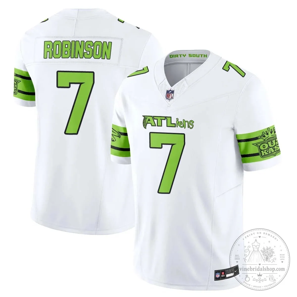 Atlanta Falcons Michael Penix Jr. ATLiens Dirty South Football Jersey 50 Atlanta Falcons Michael Penix Jr. ATLiens Dirty South Football Jersey