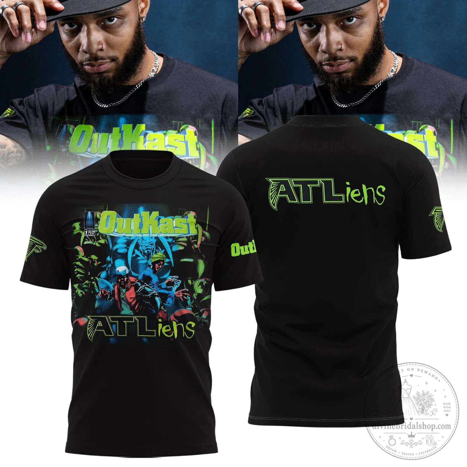 Outkast ATLiens Album Cover Art Black Graphic Design T-Shirt
